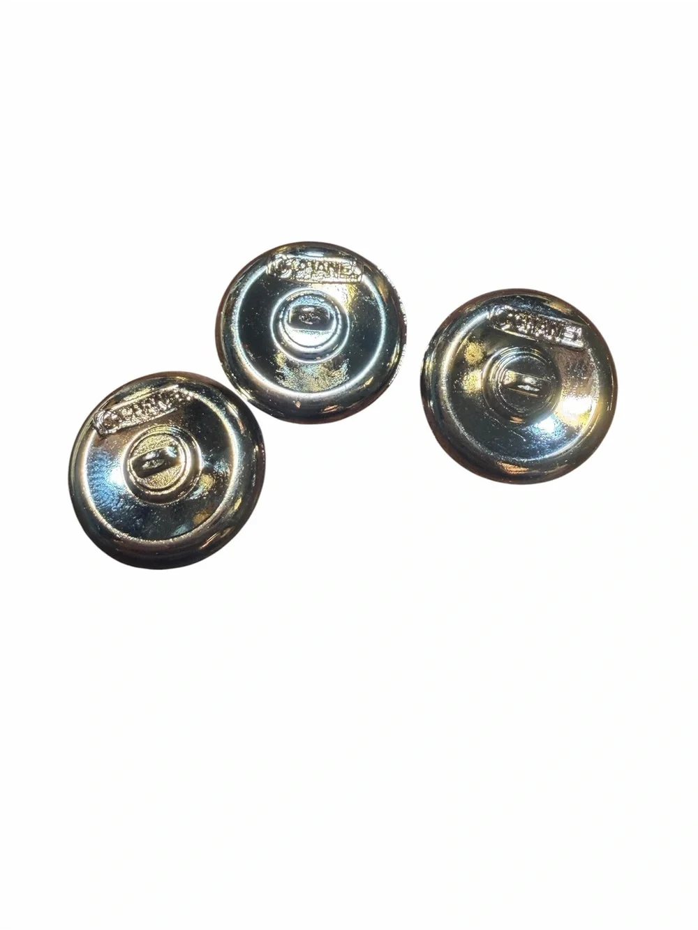 CHANEL Cream Enamel Swallow Buttons with Crystal Silver Trim